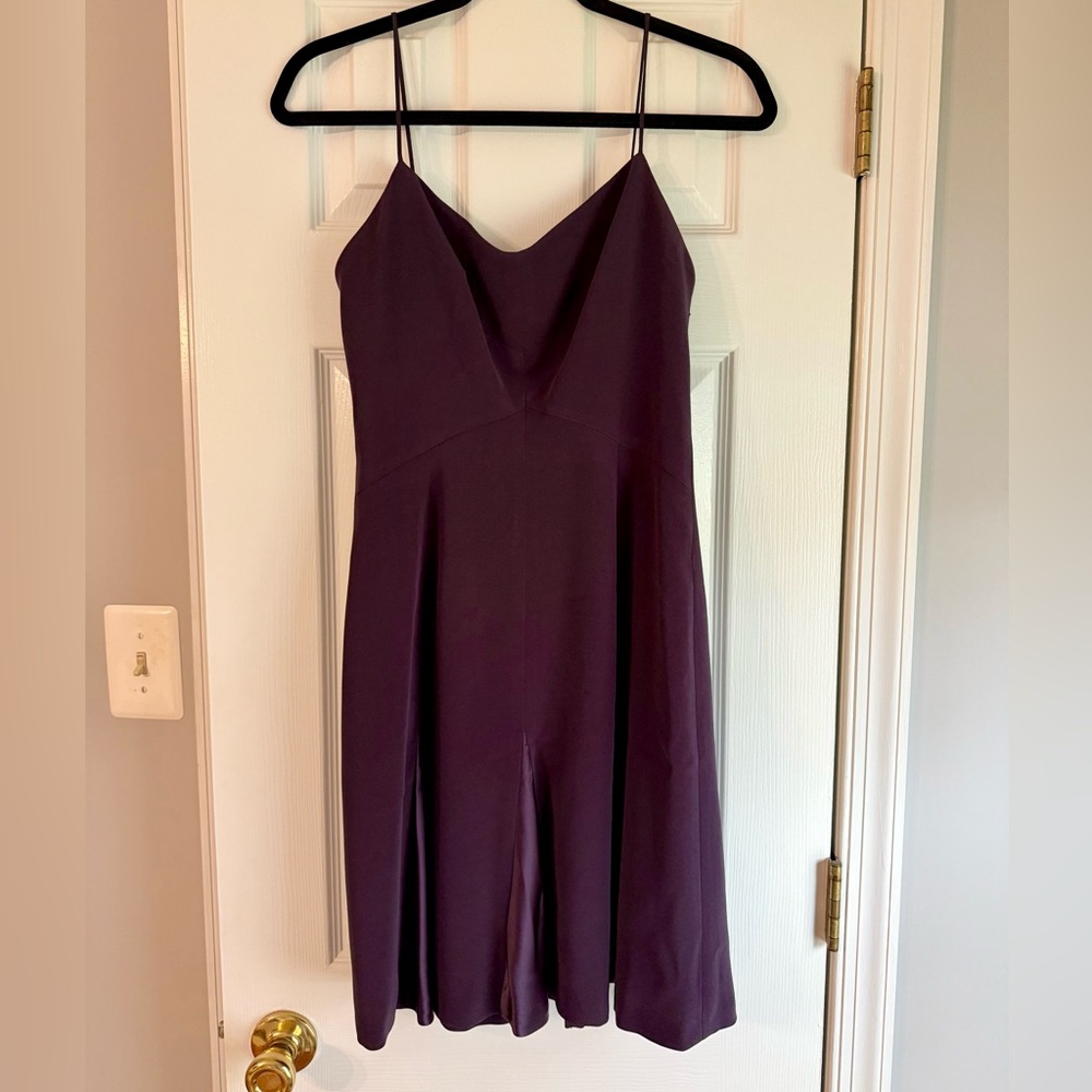 Tahari Plum Fit & Flare Dress Spaghetti Strap Satin Insets | Size 4–6
